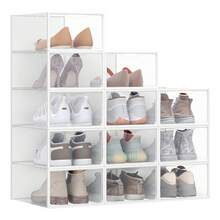 Boîtes à Chaussures, Organisateurs en Plastique, avec Porte, Lot de 12/18, Empilables, Montage Facile, 33,2 x 23 x 14,5 cm, pour Pointure jusqu'à 43, Transparentes et Blanc Nuage - Blanc + transparent - Voir 2