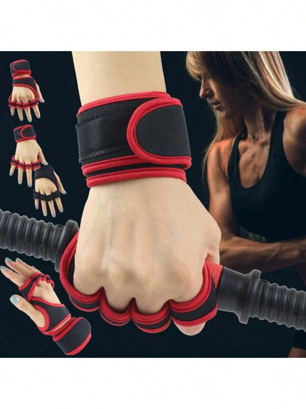 1 par de guantes deportivos sin dedos para hombres y mujeres, guantes para entrenamiento con soporte para la muñeca, diseño antideslizante para levantamiento de pesas, dominadas