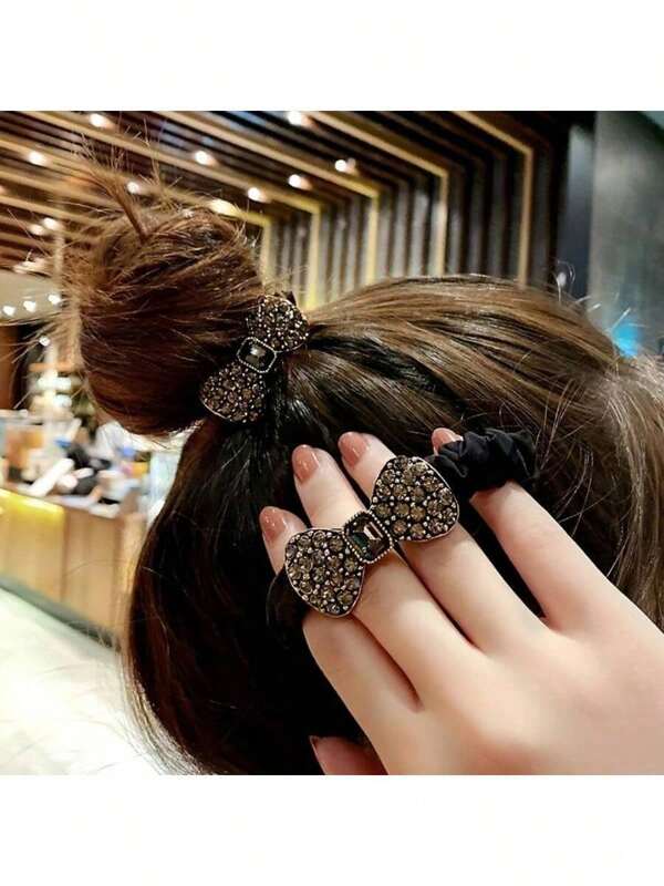 2pcs Rhinestone Bow Hair Cuffs | Premium Alloy Hair Jewelry For Women - Elegant Crystal Accent Scrunchies, Day-To-Night Versatile Hair Accessories Gift-Ready, Hair Bobble, Hair Tie ,Hair Accessories, Ponytail Holders, Hair Elastics, Hair Rubber Bands