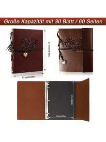 Rustic Leather Photo Album, DIY 21.5x17cm, With 60 Pages Vintage Scrapbook, 240 Photos Capacity, Wedding Guest Book, Friendship Gift, Heart Shaped Compact Size, Home Decor Album