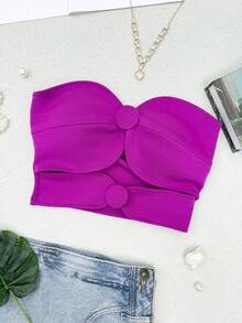 ELLIE Women's Strapless Crop Top With Button Details - 紫色 - 查看 2