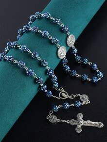 GO2CJBEADS 1件复古经典多色53颗8毫米水晶珠天主教十字架项链，男女通用个性化手工天主教祈祷念珠首饰，礼品