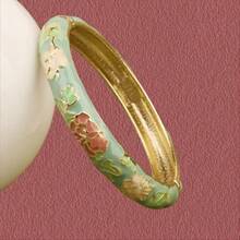 Cloisonne Floral Open Cuff Bracelet, Oil Drop Alloy Bangles, Gifts For All, Various Sizes Available - Enamel Cloisonné Bracelet With Peony Pattern - View 10