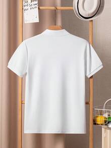 Teenage Boys Classic Solid White Short Sleeve Polo Shirt, Suitable For School, Gatherings, And Everyday Wear - White - View 2