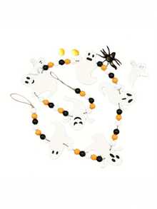 1 套 90.55 英寸万圣节鬼魂花环串珠装饰，黑色橙色白色串珠装饰，适用于万圣节装饰、壁炉、楼梯挂饰、毛毡鬼魂、花环、壁炉装饰、室内万圣节装饰 - 彩色 - 查看 3