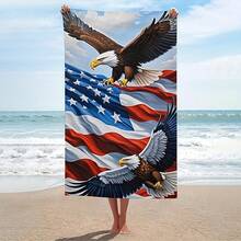 1 American Flag Patriotic Beach Towel With Cool Eagle Pattern, Super Absorbent, Lightweight, Quick Drying, Soft And Comfortable - Suitable For Beach, Swimming, Yoga And Running, Suitable For St. Patrick, Eid, Carnival, Easter Beach Gift