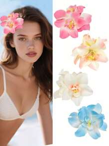 4 peças/1 peça Grampos de Cabelo com Flor de Hibisco Tropical, Flores Artificiais Havaianas Acessórios de Cabelo Feminino, Adequado para Praia, Festa, Estilo Boho, Moda, Elegante, Minimalista, Cor Sólida, Adequado para Uso Diário, Casual, Festa, Transporte, Férias, Rabo de Cavalo, Coque, Lavar o Rosto, Maquiagem, Decoração de Roupa, Acessórios de Verão, Grampos de Cabelo, Presilhas de Cabelo, Grampos de Cabelo, Material Escolar, Faculdade