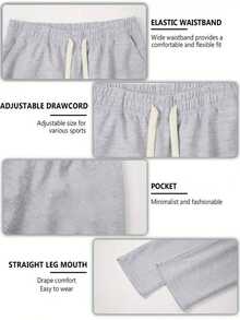 Unisex Wide Leg Pants WithDrawstring Waist, Solid Color CasualPants With Elastic Waist And PocketsSuitable For Four Seasons, Perfect ForEveryday Wear - Xám - Xem 6