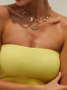 1 pieza Collar colgante retro de moda punk con sol, corazón y luna combinados, con perla artificial, adecuado para fiesta, uso diario, reuniones, regalo de mujer