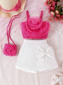 2 pezzi/Set Bambine Elegante Canotta Senza Maniche + Pantaloncini Set, Leggero Estate