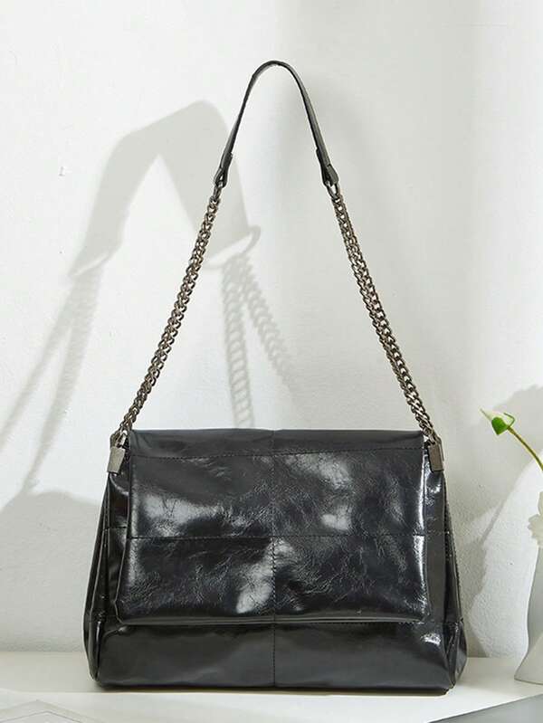 Versatile Solid Color Summer Commuter Bag, Chain Shoulder Bag, Simple And Stylish.