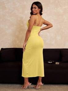 Vestido ajustado de mujer sexy de tirantes largos acanalados, primavera-verano - Butter Yellow - Ver 8