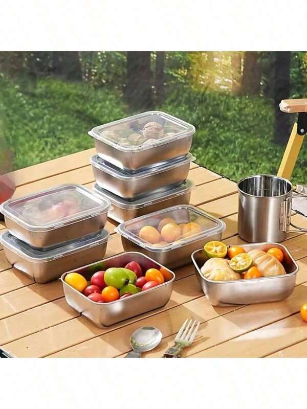 3/5/10pcs Stainless Steel Food Storage Containers With LIDS And Fresh-Keeping Storage Boxes Are Perfect For Preparing Picnic Meals, Organizing The Refrigerator, Kitchen Essentials, Snack Plates, Cooking Plates, And Multi-Purpose Back-To-School Season Meal Boxes And Fruit Boxes