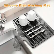硅胶碗碟干燥垫、厨房用具沥水垫、硅胶沥水垫、柔性橡胶碗碟沥水垫、耐热硅胶垫、台面垫、水槽垫、多功能隔热垫、杯架、滤水垫 - 彩色 - 查看 5