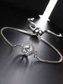 1 Piece Full Of Rhinestones Adjustable 18K Gold Plated Bracelet For Women New Heart Zirconia Bracelet Jewelry - Silver - View 12