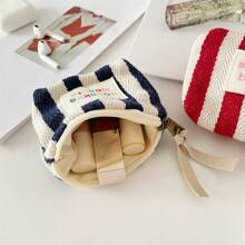 Striped Color-Blocking Makeup Bag Lipstick Pouch Coin Purse Travel Essentials For Vacation Summer Holiday Back To School School Stuff Bag For School Travel Bag For Women Makeup Bag For Travel