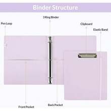 Neww  3 Ring Binder  Clipboard 1 Inch, 13.2" * 10.2" PU Clipboard Binder  Notepad & 5 Dividers  5 Pockets, Labels, Clipboard Folder Great For School Office(Fit Letter Sized Paper) - Purple Letter Size - 1 Inch - View 8