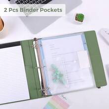Neww  3 Ring Binder  Clipboard, 2 Inch Binder, PU Clipboard Binder  Notepad & 5 Dividers  5 Pockets, Labels, Clipboard Folder Great For School Office(Fit Letter Sized Paper) - 橄欖綠字母尺寸 - 2 英寸 - 查看 2
