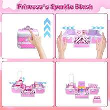 1 件套女孩公主主题化妆套装，包含化妆包、化妆工具、角色扮演梳妆台、口红、眼影、腮红、儿童装扮化妆玩具 - 彩色 - 查看 12
