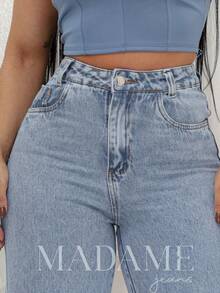 WOMEN'S JEANS HIGH WAIST WIDE LEG PANTS GREY PREMIUM DENIM - 灰色 - 查看 3