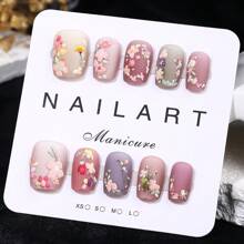 Purely Handmade Nail Art, 10-Piece Set, Pink, Short Trapezoid, Beauty, Fragrance Style, French Tip Nails, Press On Nails, New Years Nails, Valentines Nail, Uv Light Nails, Summer Nails, Matte Manicure, Wearable Nail Art, Elegant And Generous Design Nail Supplies Nails