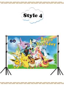 pokemon Pokemon Pikachu Background Cloth, Cute Cartoon Pikachu Photo Background Banner, Birthday Party Decoration Banner, Photo Background Cloth, Party Supplies, Party Tablecloth, Party Decorations, Party Small Gifts Christmas, Halloween, Festival Supplies, Festival Decorations, Thanksgiving, Back-To-School Season, Autumn And Winter