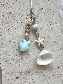 1 件夏季和贝壳手工串珠项链，少女心手工串珠手机挂绳，蓝牙耳机盒吊坠