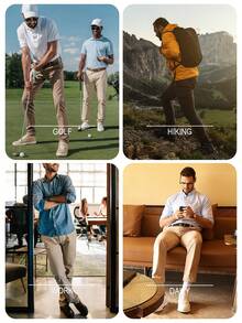 2 Piece Set Men's 31" Golf Pants Lightweight Straight Fit Stretch Dress Pants With 5 Pockets, Quick Dry & Waterproof For Work & Casual Wear