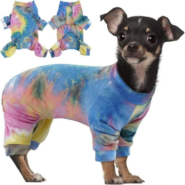 Dog Pajamas, Tie Dye Pet Outfit, Elastic Soft Dog Jumpsuit, Cat Spring Autumn Sportswear, Lightweight Pet , Small Cat Jacket, Pullover, Suitable For Medium & Small Dogs