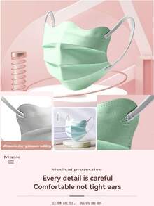 xxy 50 piezas/paquete; Tamaño de la máscara: Ancho 9,5 cm, Longitud superior 17,8 cm, Longitud inferior 19 cm; Máscara protectora con forma de mariposa para embellecer, con opciones de varios colores para satisfacer la búsqueda de la estética y la individualidad de las personas. Mientras protege la salud, también muestra el sentido de la moda personal; Diseño ergonómico para una máscara cómoda y elegante. - verde menta - Ver 7