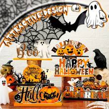 6 件万圣节木制中心装饰 - 南瓜、幽灵、女巫，适用于餐桌布置、家居、万圣节派对装饰 - 多色4 - 查看 4