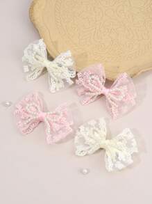 2 piezas/4 piezas Pinzas para el cabello con lazos de tul rosa y blanco para niñas, lazos de perlas artificiales, accesorios elegantes para el cabello para uso diario de adolescentes como regalo