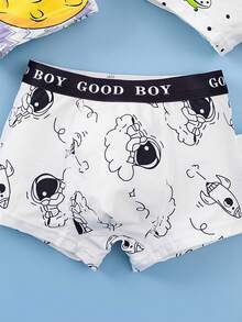 4pcs Boys' Comfortable Soft Breathable Cartoon Astronaut Print Boxer Briefs, Toddler/Little/Big Kids - Multicolor - View 5
