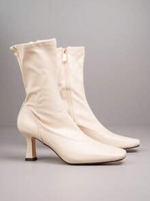 Elegant Ankle Boots With Side Zip And Slim Heel Design - Beige - View 5