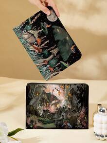 Whimsical Mushroom Printed Canvas Toiletries Bag- Fashionable Design, Zipper Closure, Foldable, Lightweight, Fade-Resistant- Perfect Gift For Bridesmaids, Teachers And Friends, Also Can Be Used As A Machine Washable Women's Makeup Bag. Back To School Book Bag, Travel Essentials, Beach Summer Vacation Travel Organizer Bag - Multicolor - View 6