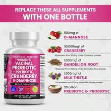 Clean Nutraceuticals Women's Vaginal Probiotics – 20 Billion CFU With Cranberry, D-Mannose & Prebiotics | PH Balance, Odor & UTI Support | Feminine Health & Vaginal Flora Defense | 60 Capsules (Pack Of 1) - 1 Bottle - 查看 6