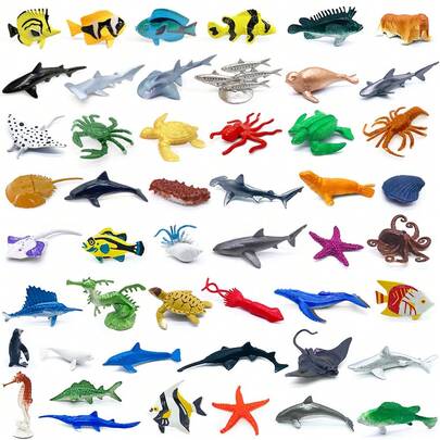 7 Sets 56pcs Mini Ocean Underwater World Animal Models, Size Around 2-3 Inches, Realistic Marine Designs, Birthday Cake Decorations, Novelty Holiday Gifts, Party Favors (Random Colors),Mini Animals,Beach Toys,Party Favours