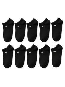 10 pares/12 pares de calcetines tipo tobillero con estampado de corazón para niños, en negro/blanco/gris, cómodos y versátiles, aptos para niñas, para primavera/otoño
