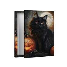 3pcs Halloween Decoration Black Cat And Jack - Lantern, Witch And Apple, Frog And Pot Wall Arts Canvas Posters, High Definition Printing Optional Frame, Living Room And Bedroom Home Decoration Hanging Paintings - Multicolor - View 9