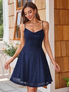 优雅闪亮网纱露背鸡尾酒礼服，浪漫情人节派对、夜店、春夏皆宜