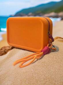 1 pieza Bolsa de cosméticos impermeable de gran capacidad de silicona con asa de transporte, bolso de playa para mujeres, organizador versátil de viaje para maquillaje, joyas y accesorios