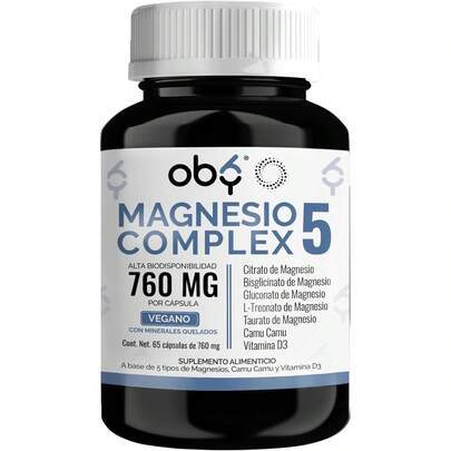 Suplemento de Magnesio con 5 Formas Diferentes: Citrato, Bisglicinato, Treonato, Gluconato y Taurato, Alta Absorción, Minerales Quelados, Con Camu Camu y Vitamina D3, 760mg por Cápsula, 65 Cápsulas