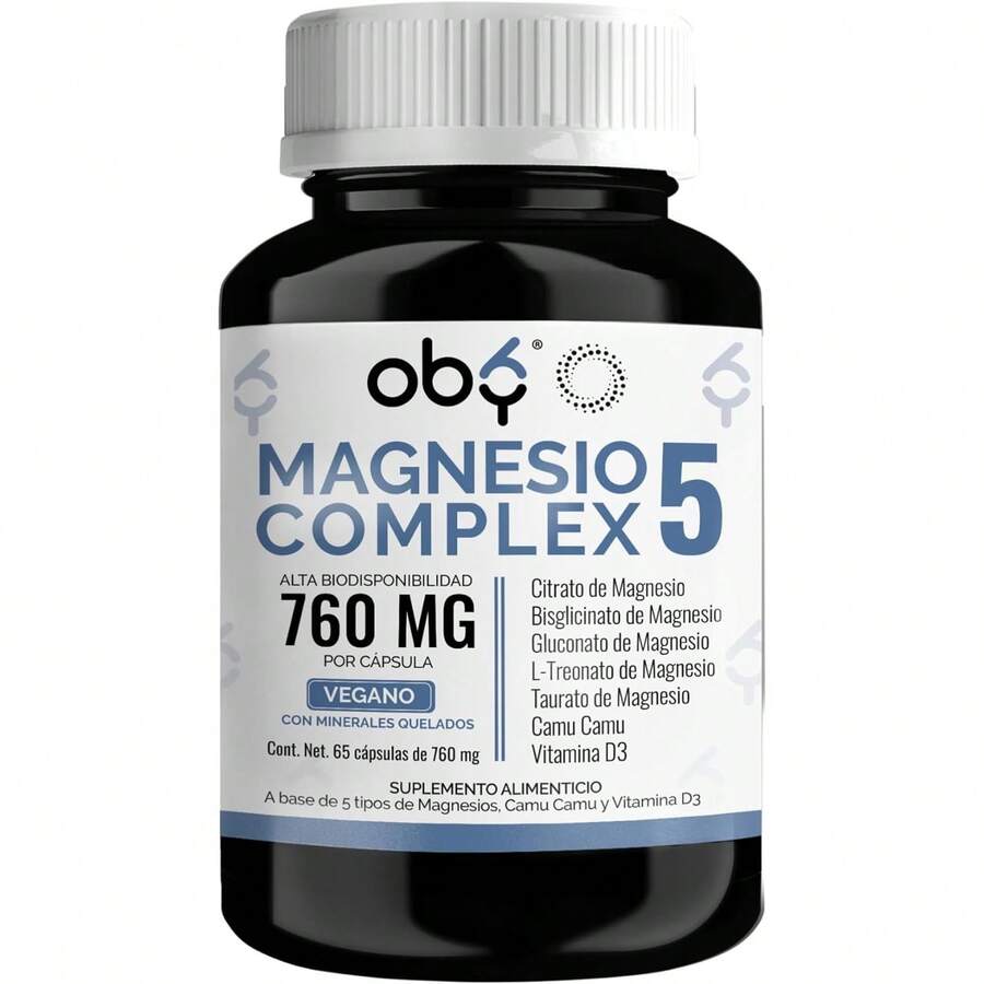 Suplemento de Magnesio con 5 Formas Diferentes: Citrato, Bisglicinato, Treonato, Gluconato y Taurato, Alta Absorción, Minerales Quelados, Con Camu Camu y Vitamina D3, 760mg por Cápsula, 65 Cápsulas - 65 cápsulas - Ver 1
