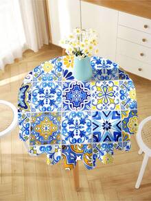 1pc Bohemian Mandala Printed Tablecloth, Modern Polyester Rectangle/Round Waterproof Tablecloth, Digital Print Suitable For Living Room, Home Use, Outdoor Dining, Small Round Table - Multicolor - View 11