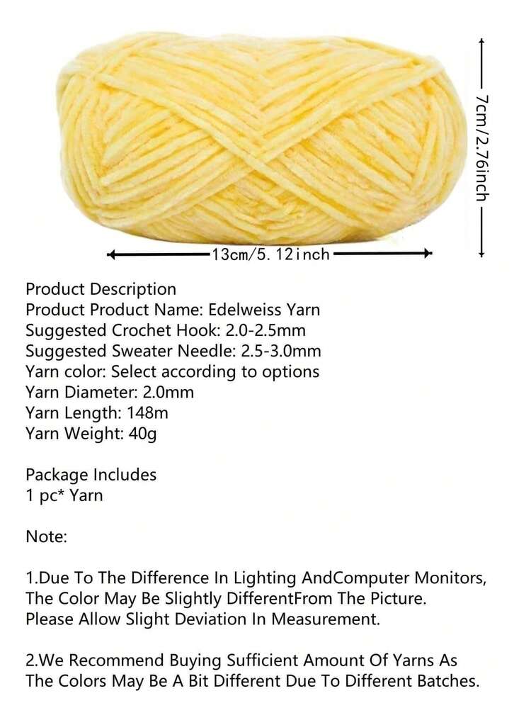 DUWEN 2mm Chenille Yarn Edelweiss No. 2 DIY Hand-Knitted For Doll Sweater
