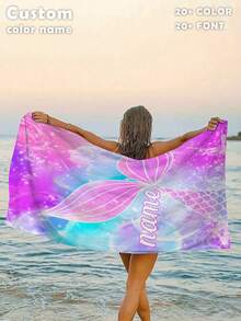 1 件个性化美人鱼尾巴沙滩巾 - 沙滩设计，超强吸水和游泳毛巾，非常适合海滩、游泳、露营和旅行，沙滩必备 | 美人鱼尾巴主题 | 涤纶毛巾，沙滩配饰，适合所有场合 - 彩色 - 查看 18