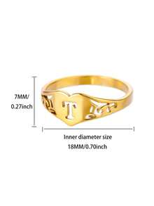 1PC Fashion Hollow Initial Letter Heart Rings For Women Gold Color Stainless Steel A-Z Letter Ring Aesthetic Wedding Jewelry Gift - Yellow Gold - View 60