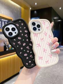 Black White Pink Bowknot Fashion Phone Cases 3pcs Dopamine Themed Wavy Edge Bowknot Pattern Phone Cases Compatible With IPhone & Galaxy Phones Spring Gift - Multicolor - View 3