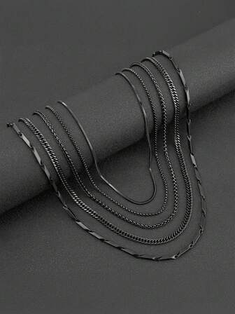 5pcs Stainless Steel Titanium Steel Men's Necklace Set, Including Round, Snake, Basketball, Water Chain, Stainless Steel Clavicle Necklaces, Suitable For Daily Wear