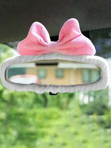 1pc Pink Car Interior Rearview Mirror Bow Knot Decoration Cover Cute General Motors Reverse Mirror Protective Cover - Pink - View 10